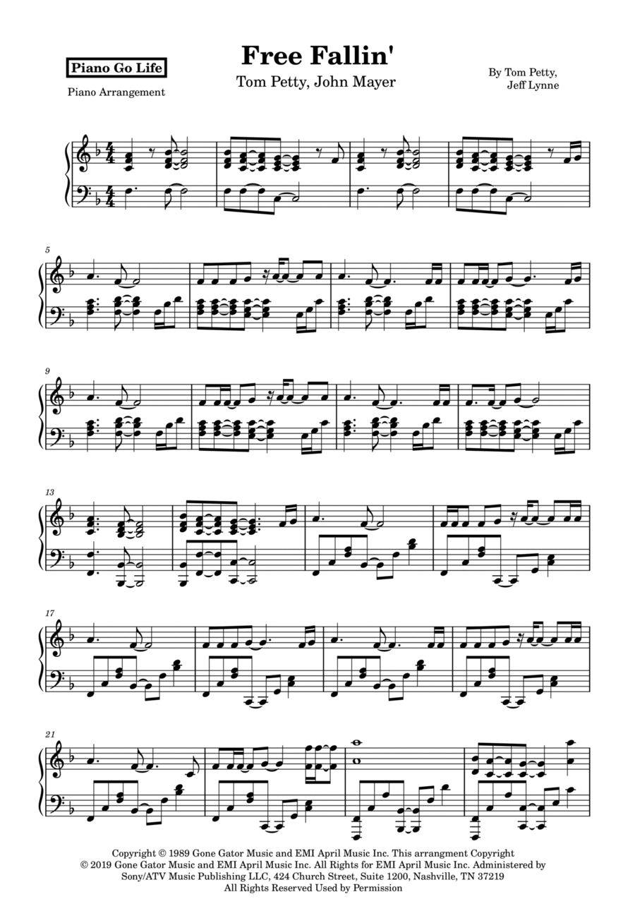 Free Fallin' Piano Solo scores gallery preview page 1