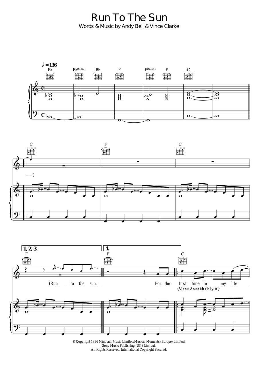 Run To The Sun Piano, Vocal scores gallery preview page 1