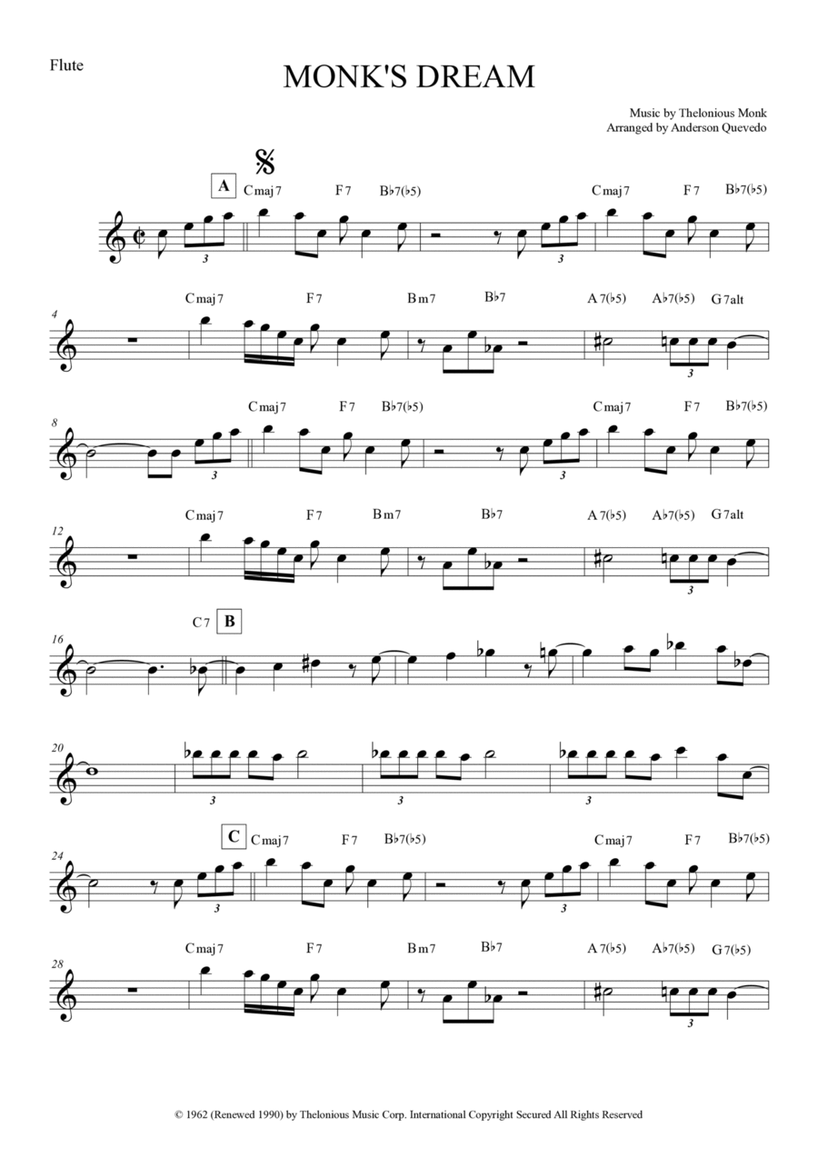Monk's Dream Flute Solo scores gallery preview page 1