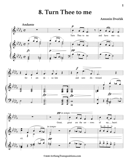 DVORÁK: Turn Thee to me, Op. 99 no. 8 (transposed to B-flat minor)