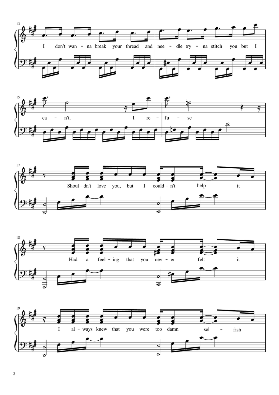 Selfish Piano Solo scores gallery preview page 2