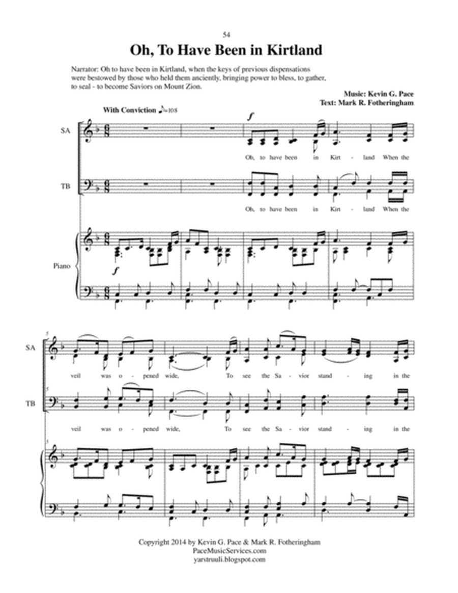 Oh, To Have Been in Kirtland - SATB choir with piano accompaniment image number null
