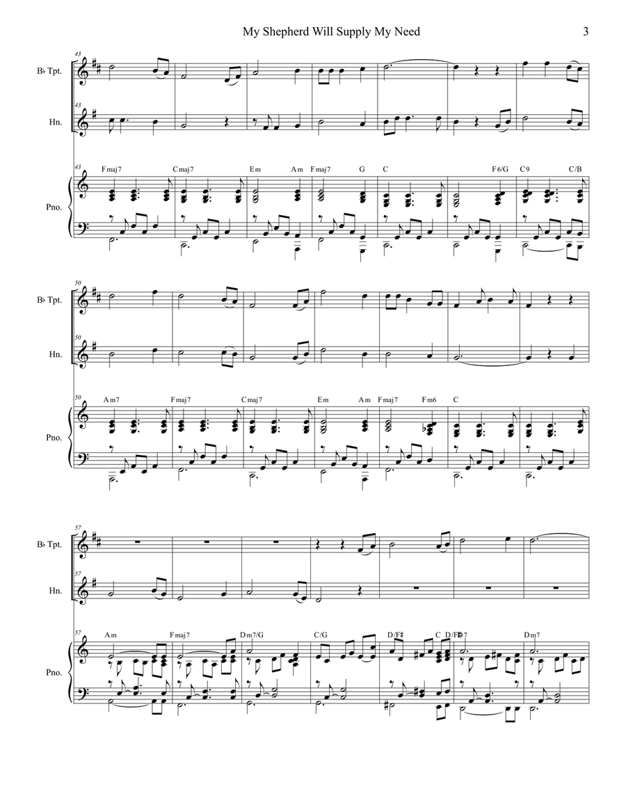 My Shepherd Will Supply My Need (Duet for Bb-Trumpet and French Horn) Brass Duet scores gallery preview page 4