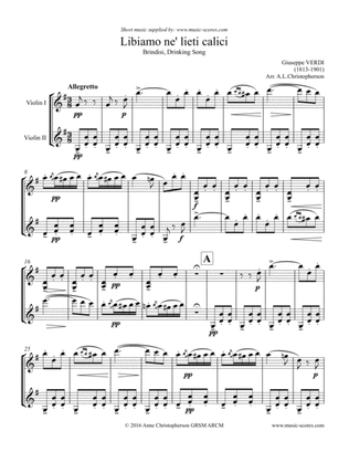 Libiamo ne lieti calici - Brindisi from La Traviata - 2 Violins
