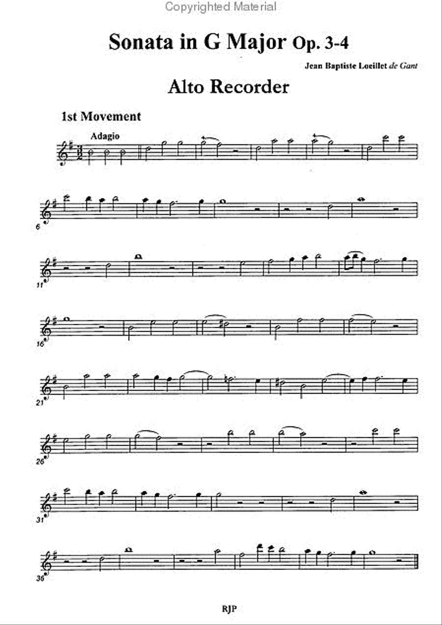 Sonata in G Major, Op. 3-4 Alto Recorder scores gallery preview page 2