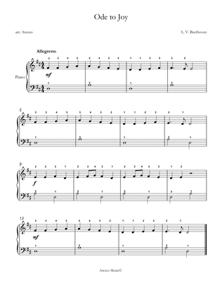 Book cover for ode to joy easy piano sheet music with fingering in D