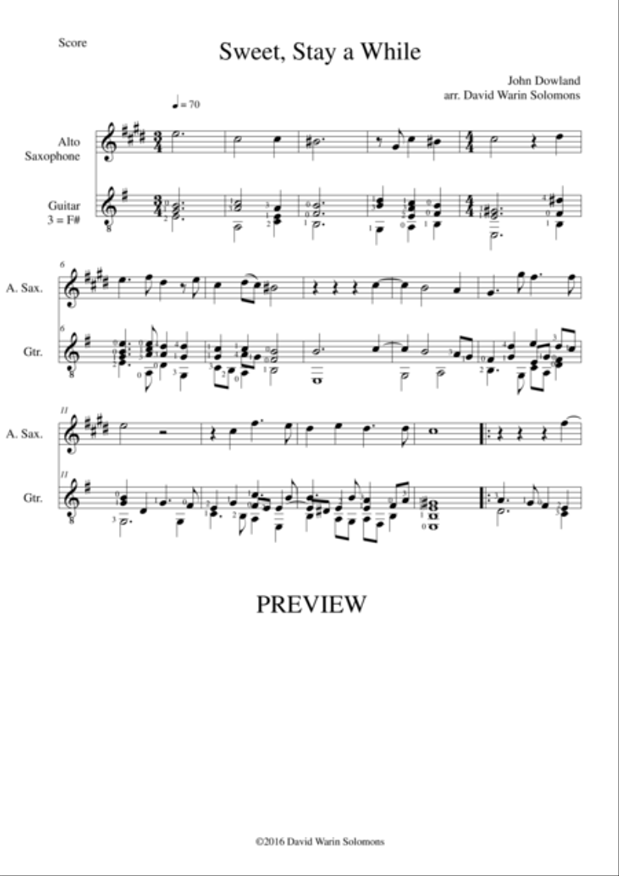 Sweet stay a while for alto saxophone and guitar Alto Saxophone scores gallery preview page 1