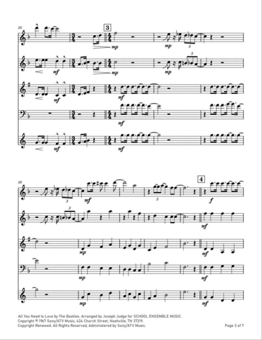 All You Need Is Love Woodwind Quartet scores gallery preview page 3
