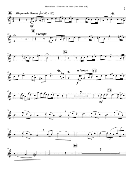 CONCERTO FOR HORN - S. R. Mercadante - solo horn part only (full band accomp. available separately)