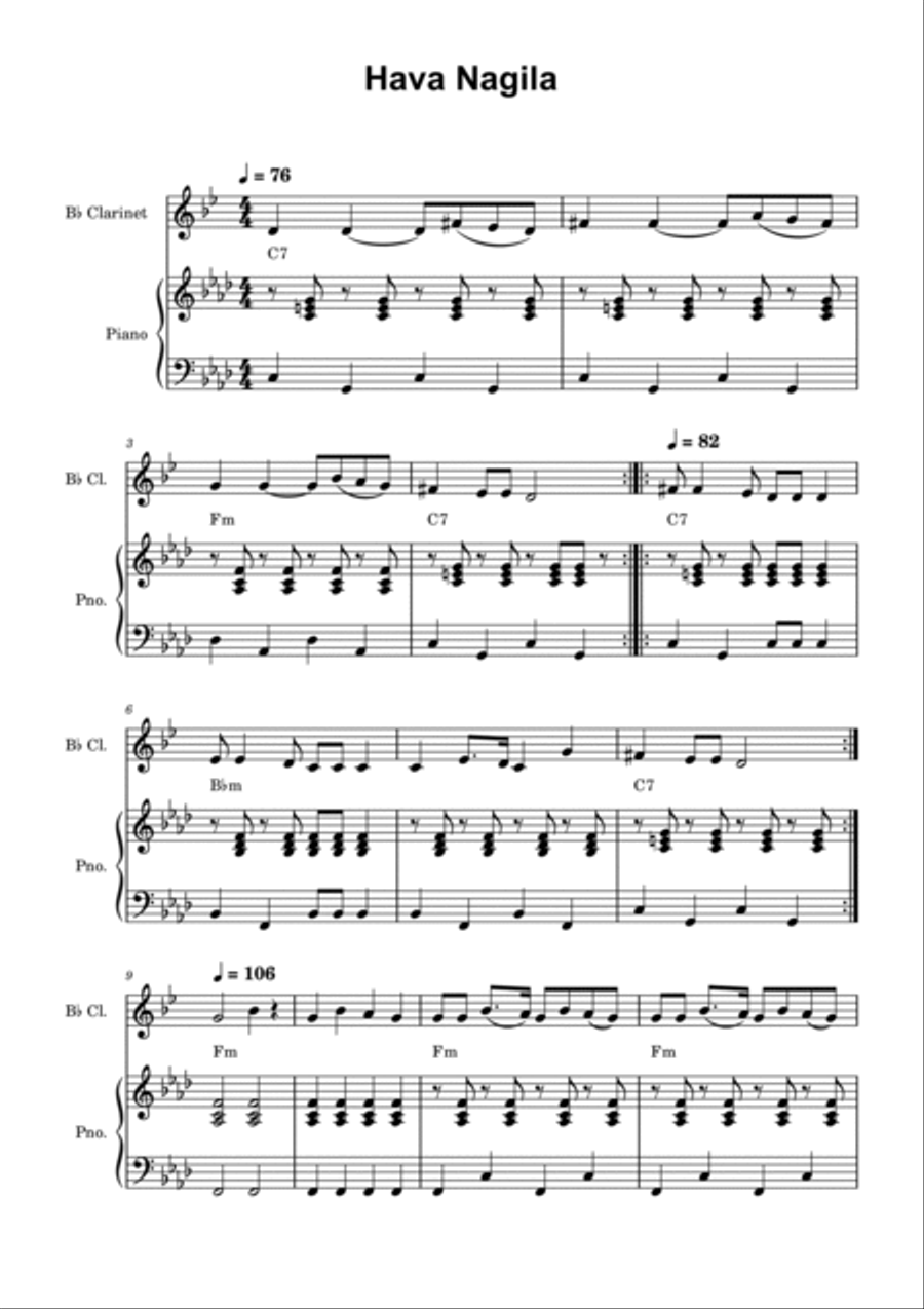 Hava Nagila - Clarinet and Piano Clarinet Solo scores gallery preview page 5