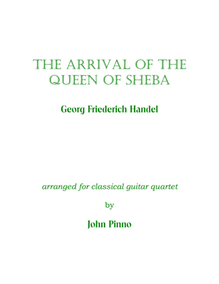 Book cover for The Arrival of the Queen of Sheba for classical guitar quartet