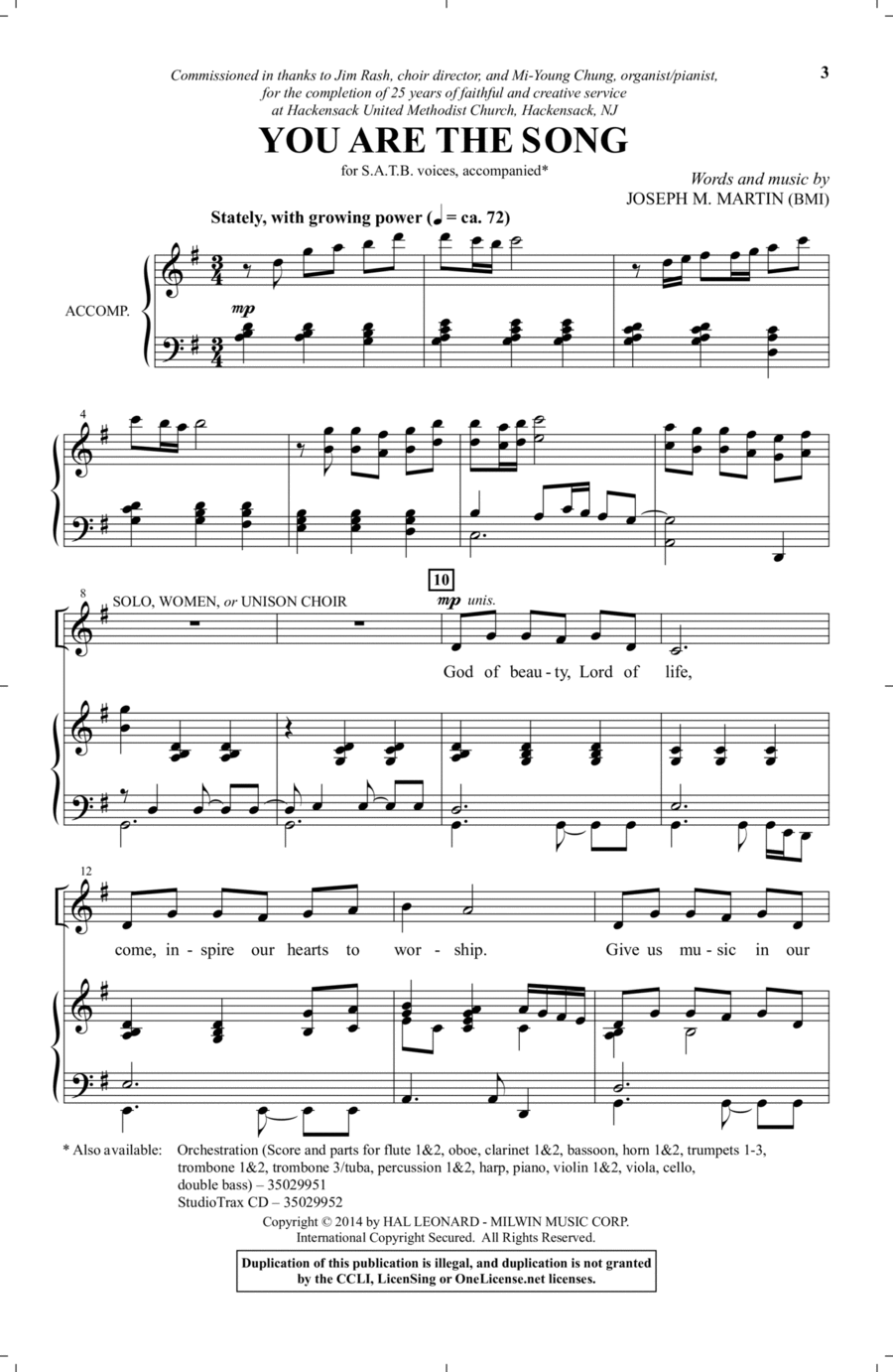 You Are The Song 4-Part scores gallery preview page 1