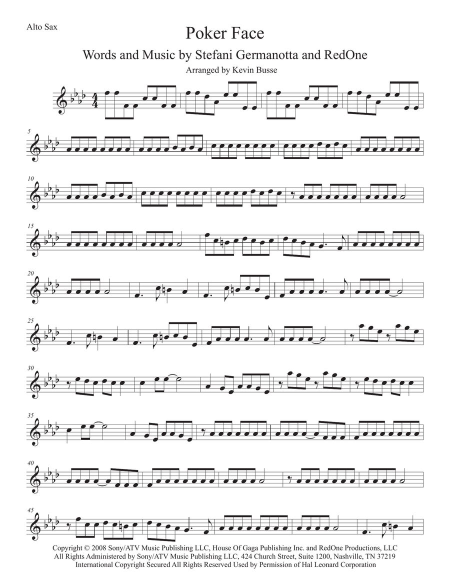 Poker Face Alto Saxophone scores gallery preview page 1