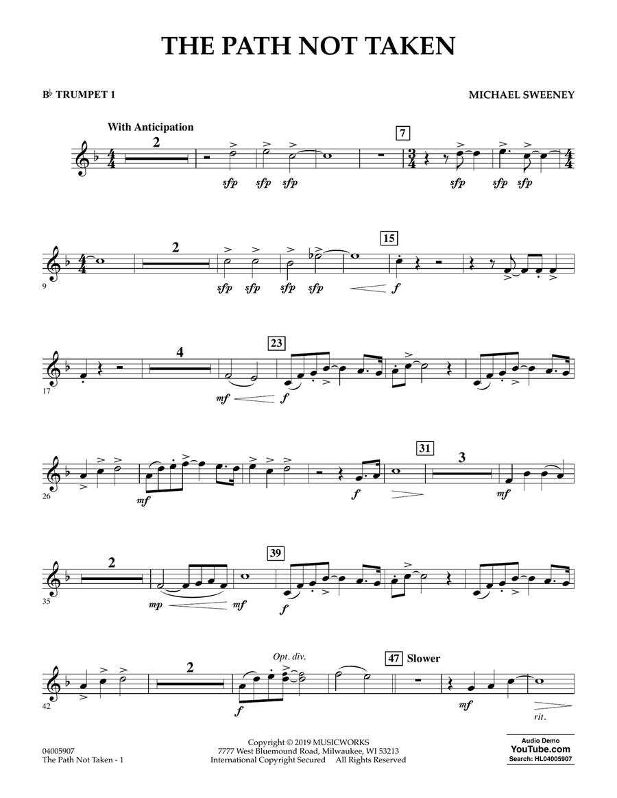The Path Not Taken - Bb Trumpet 1 Concert Band scores gallery preview page 1