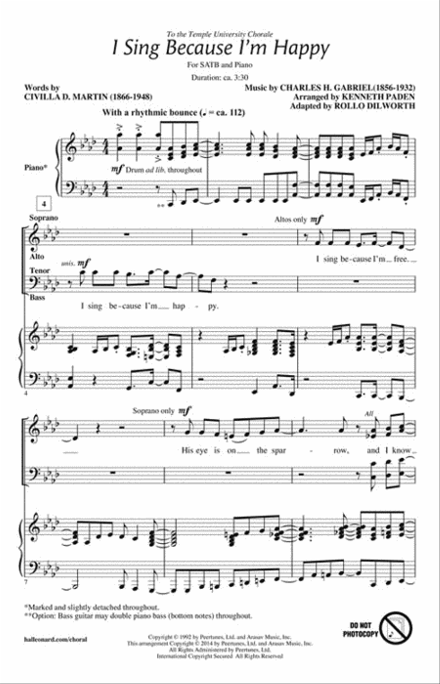 I Sing Because I'm Happy 4-Part scores gallery preview page 2