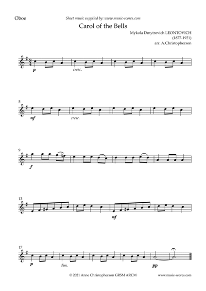 Carol of the Bells - Easy Oboe with note names image number null