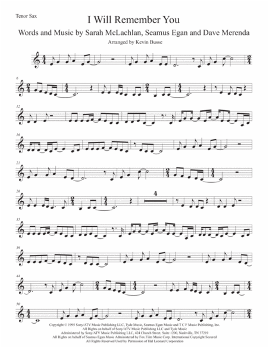 I Will Remember You Tenor Saxophone scores gallery preview page 1