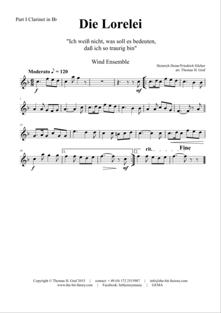 Die Loreley/Die Lorelei - Ich weiß nicht was soll es bedeuten - German Folk Song - Wind Ensemble Woodwind Ensemble scores gallery preview page 5