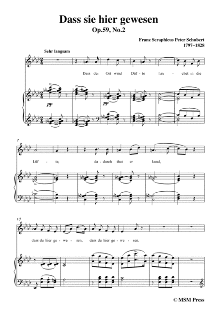 Schubert-Dass sei hier gewesen,in A flat Major,Op.59,No.2,for Voice and Piano Voice Solo scores gallery preview page 3