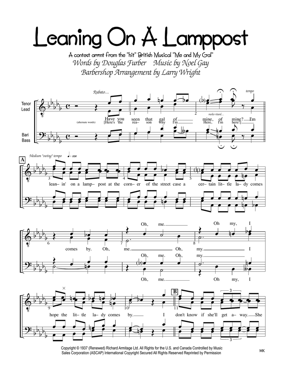 Leaning On A Lamp Post TTBB scores gallery preview page 1