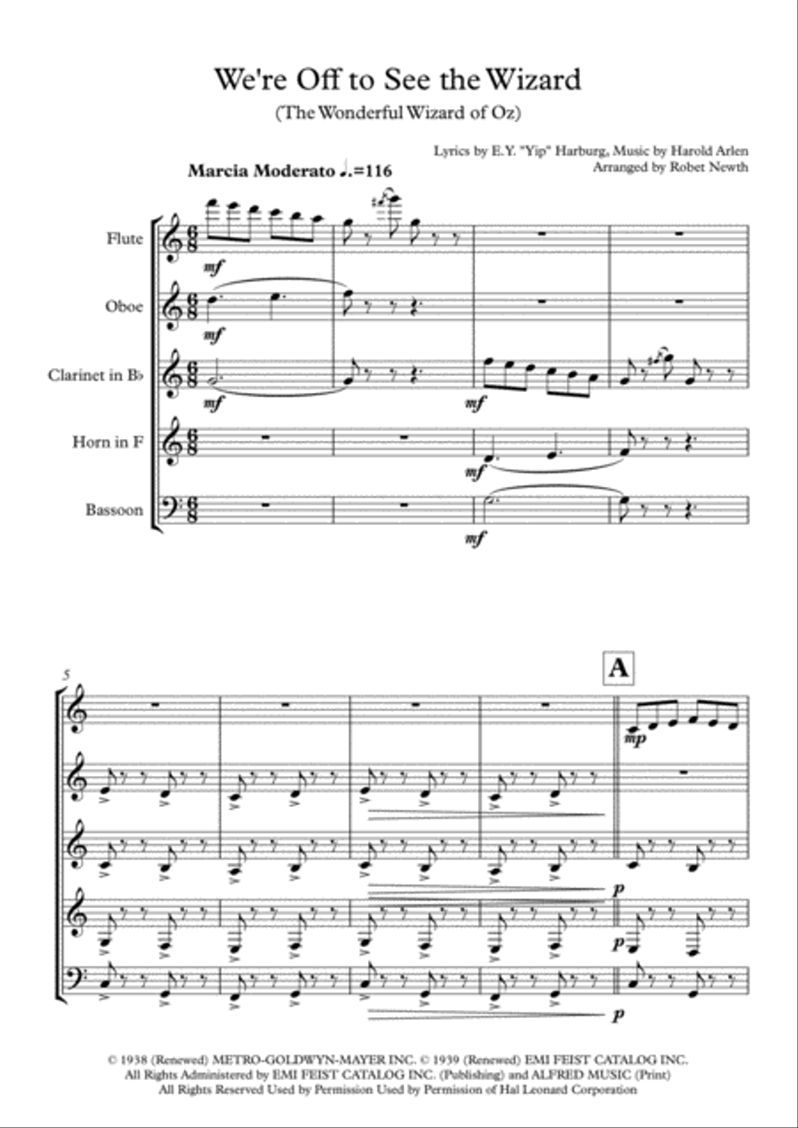 We're Off To See The Wizard Woodwind Quintet scores gallery preview page 1
