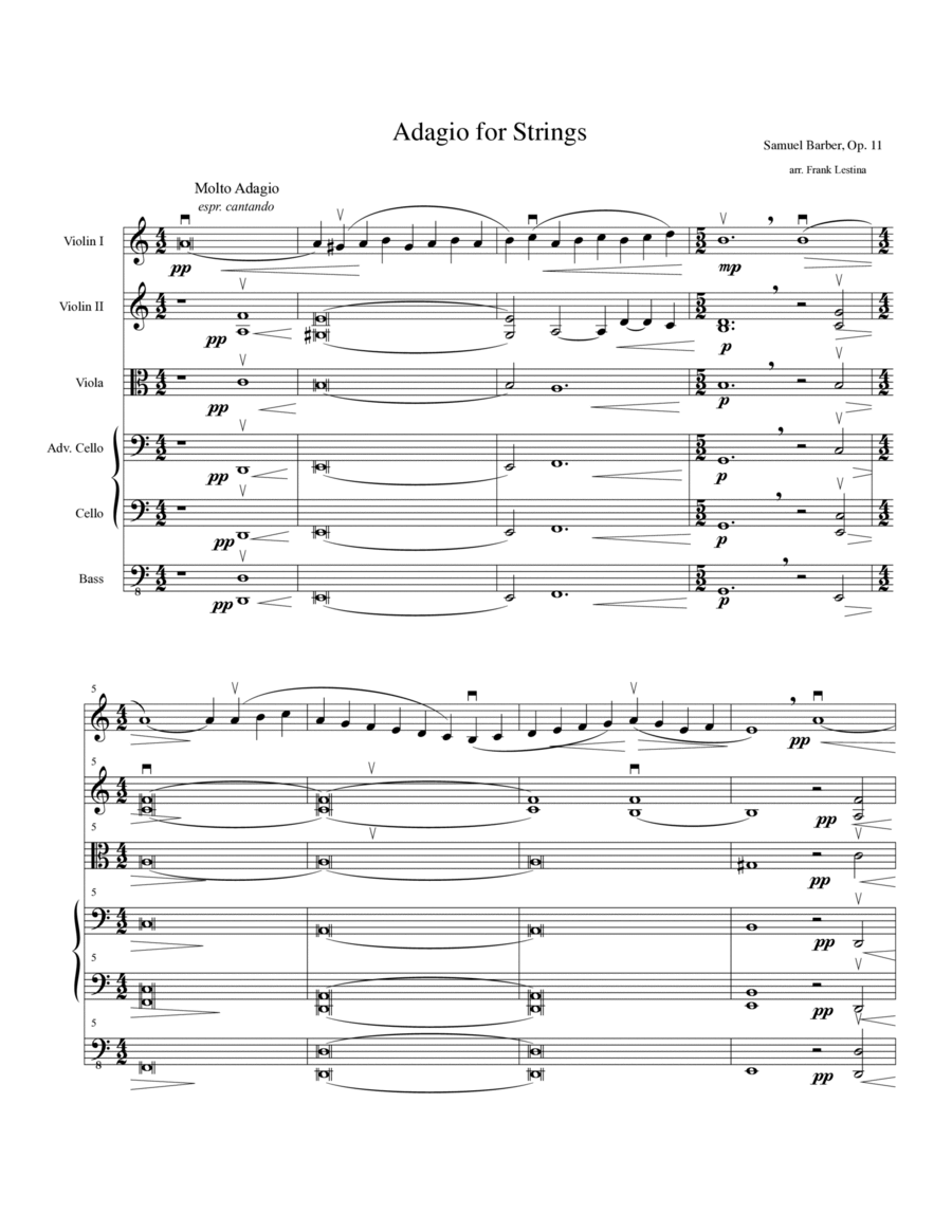 Adagio for Strings Chamber Music scores gallery preview page 1