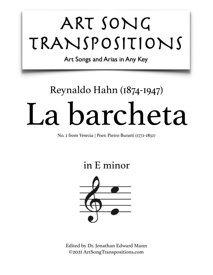 HAHN: La barcheta (transposed to E minor) Voice scores gallery preview page 1