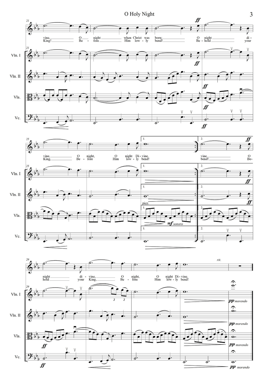 O Holy Night for Vocal Solo and/or String Quartet E-flat String Quartet scores gallery preview page 3
