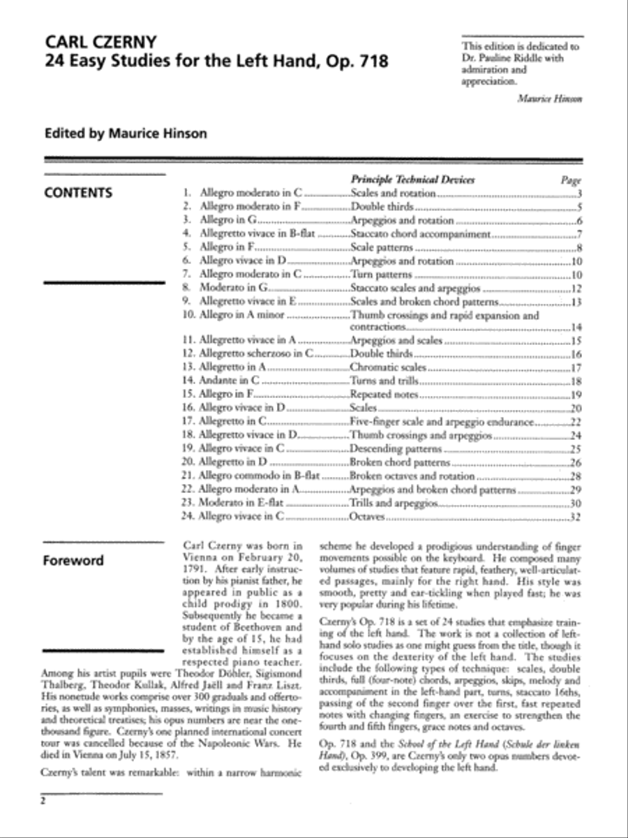 Czerny -- 24 Studies for the Left Hand, Op. 718