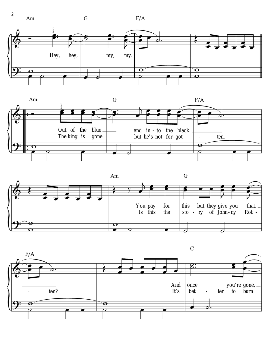 Hey Hey, My My (Into The Black) Easy Piano scores gallery preview page 2
