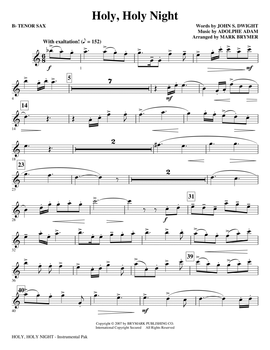Holy, Holy Night - Tenor Sax Choir scores gallery preview page 1