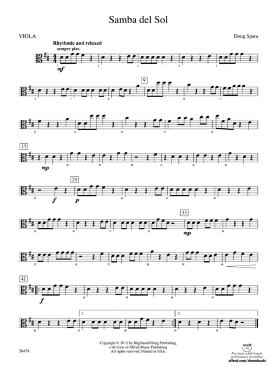 Samba del Sol: Viola Samba del Sol: Viola String Orchestra scores gallery preview page 1