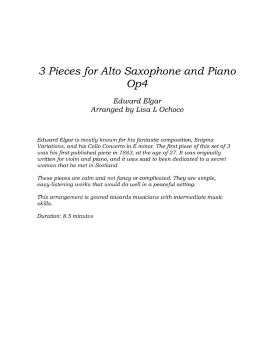 3 Pieces Op4 for Alto Saxophone and Piano image number null