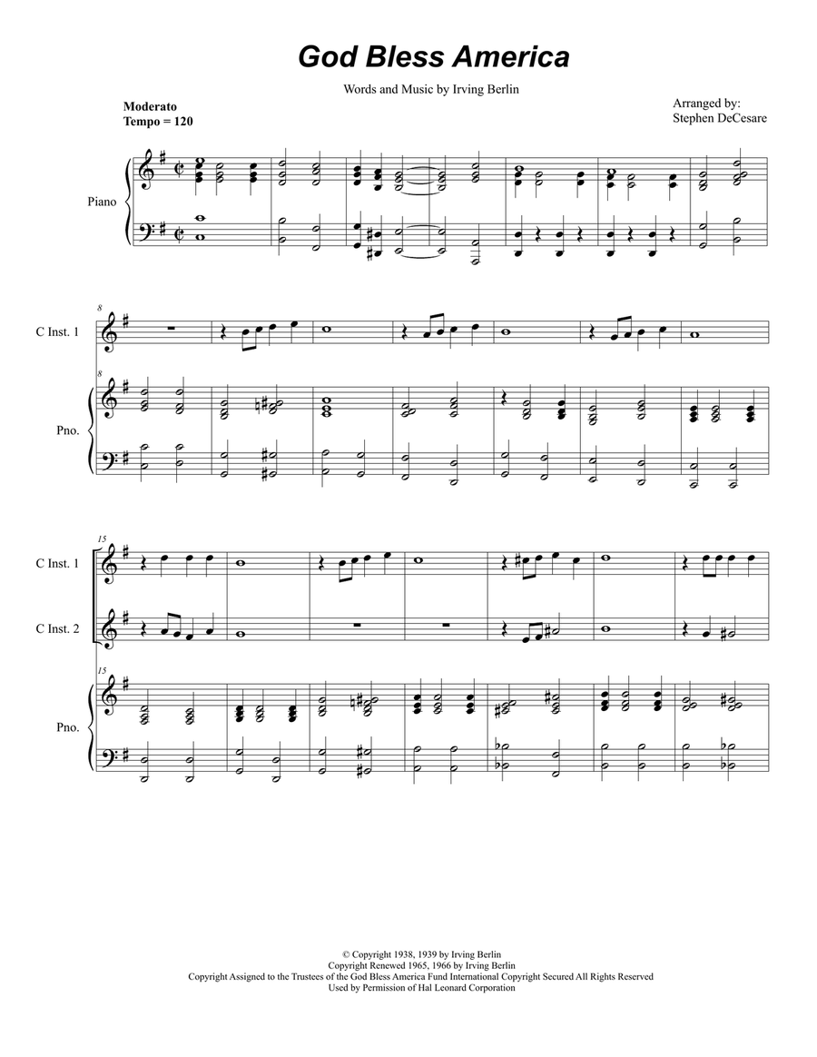 God Bless America Piano scores gallery preview page 1