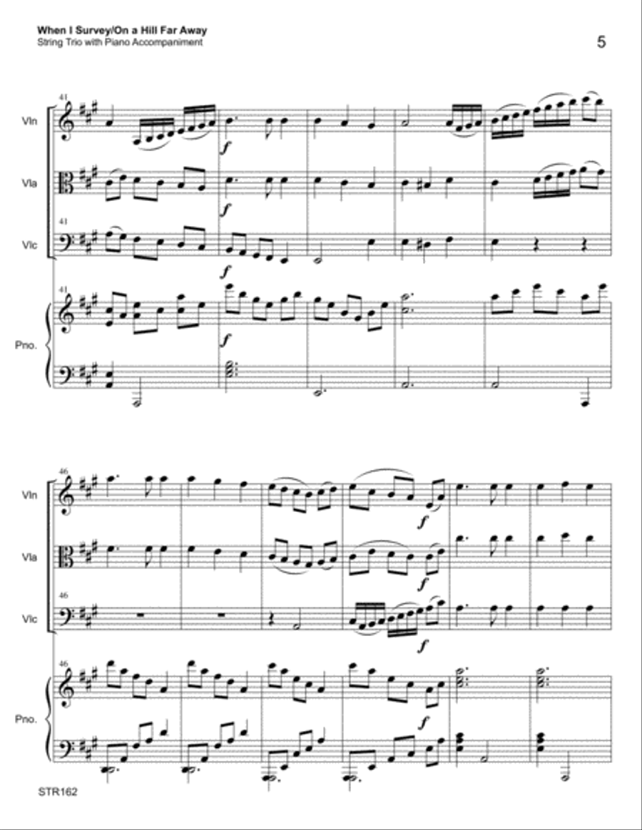 WHEN I SURVEY THE WONDROUS CROSS/ON A HILL FAR AWAY - STRING TRIO with Piano Piano Quartet scores gallery preview page 5