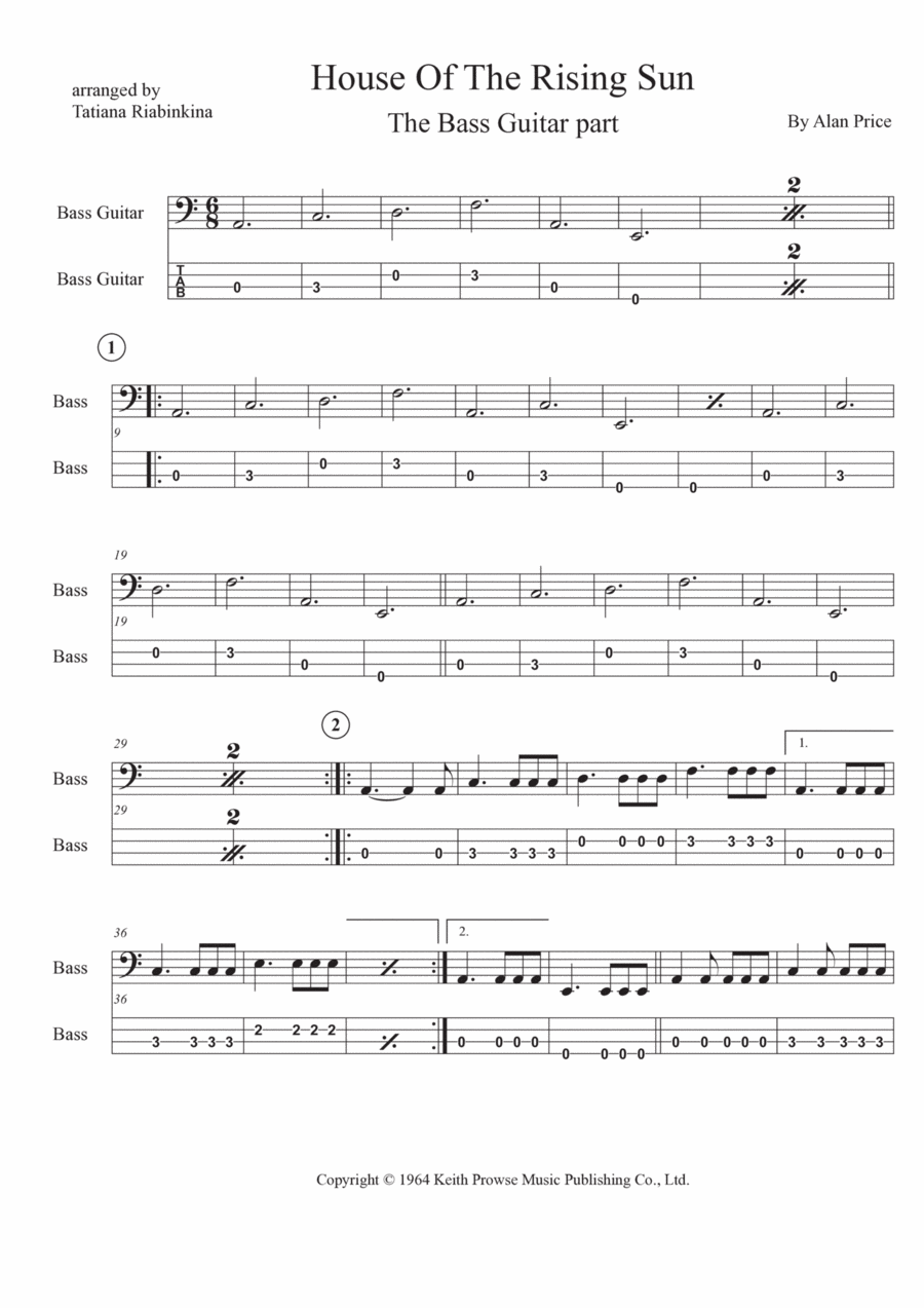 The House Of The Rising Sun Guitar Tablature scores gallery preview page 1