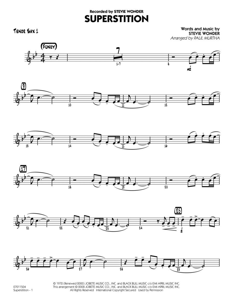 Superstition - Tenor Sax 1 Jazz Ensemble scores gallery preview page 1