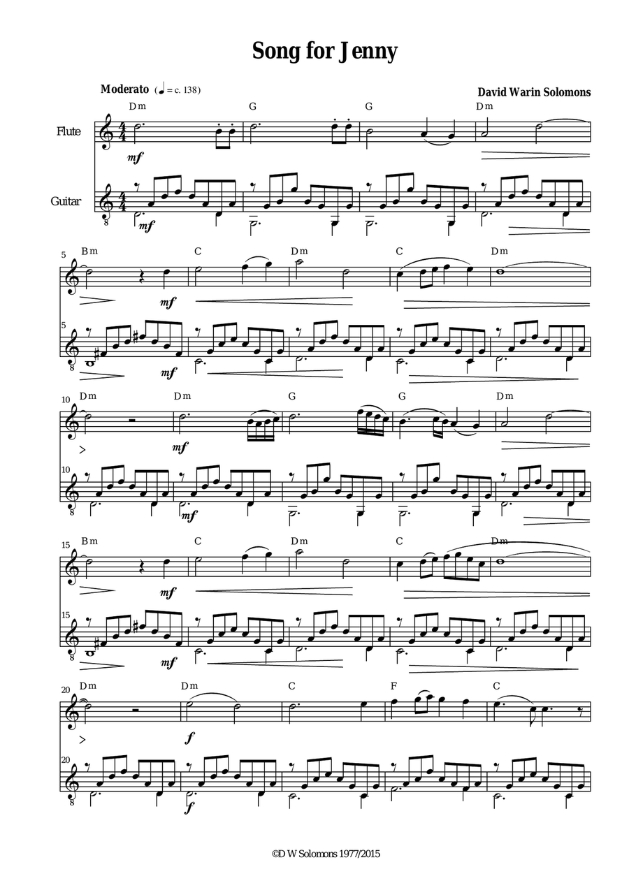 Song for Jenny for flute and guitar Flute scores gallery preview page 1