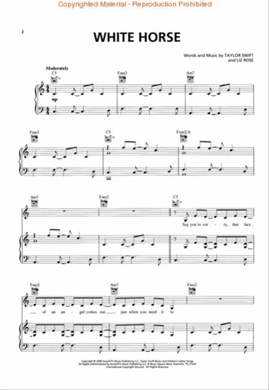 White Horse Piano, Vocal, Guitar scores gallery preview page 2