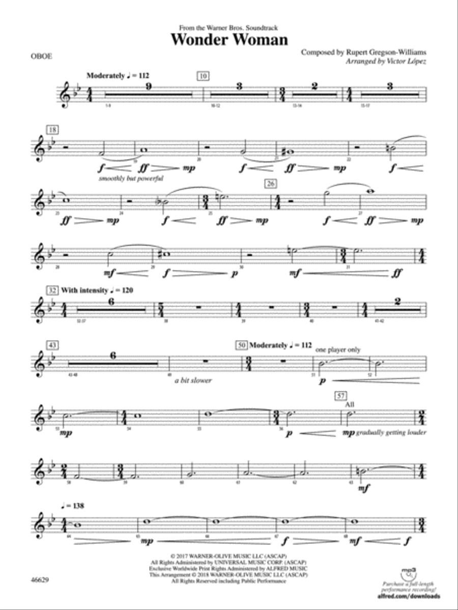 Wonder Woman: From the Warner Bros. Soundtrack: Oboe Concert Band scores gallery preview page 1