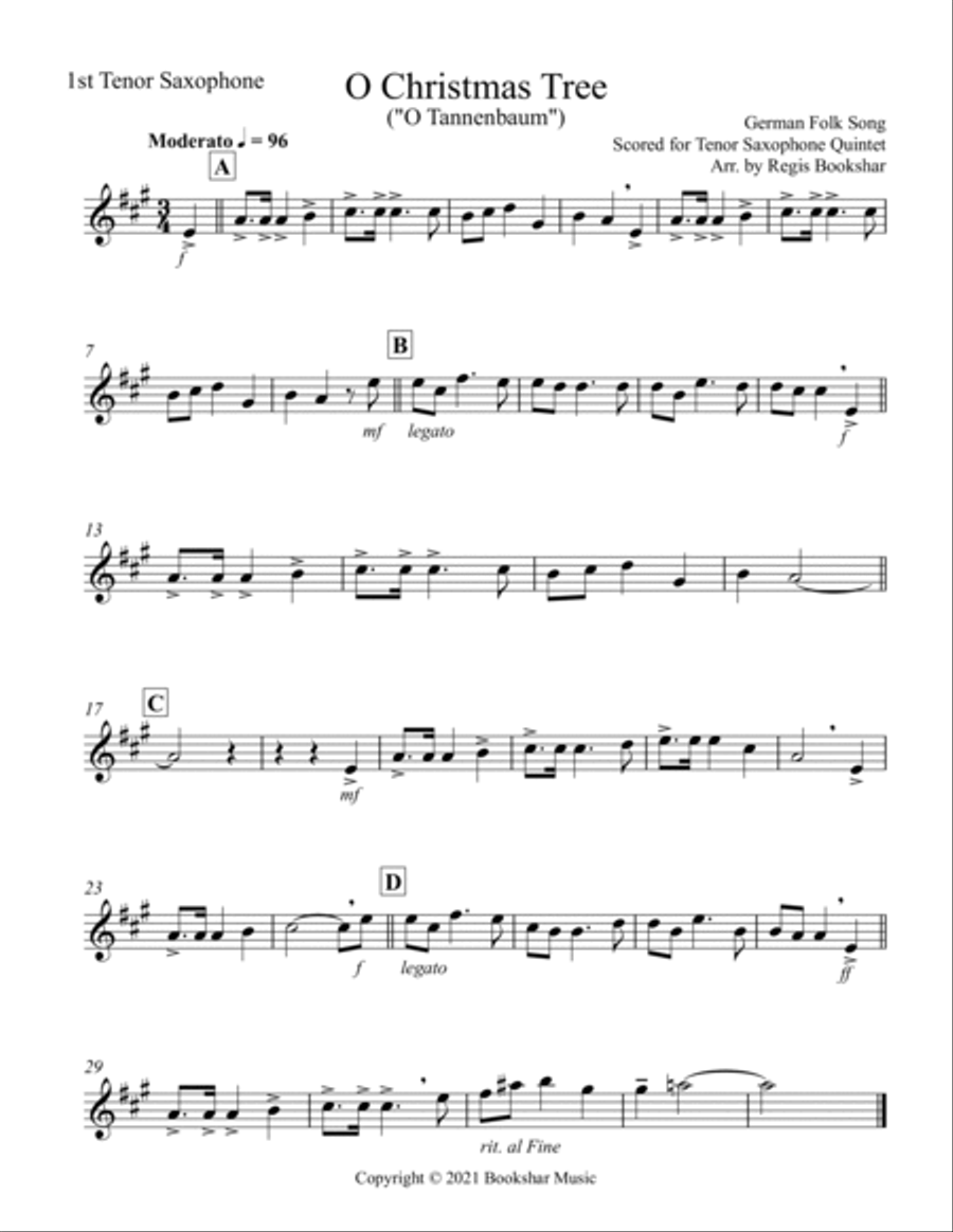 O Christmas Tree (G) (Tenor Saxophone Quintet) Saxophone Quintet scores gallery preview page 4