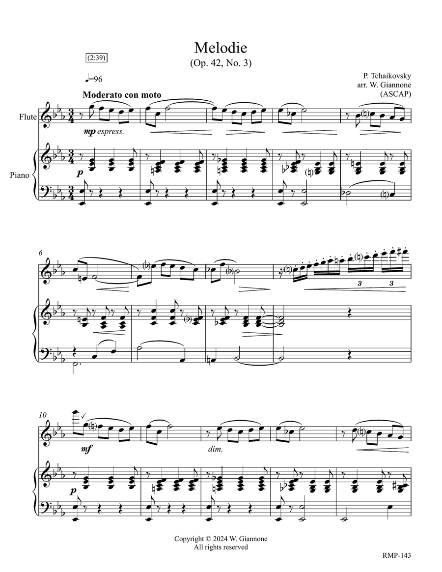 Tchaikovsky-Melodie Tchaikovsky-Melodie Flute scores gallery preview page 1