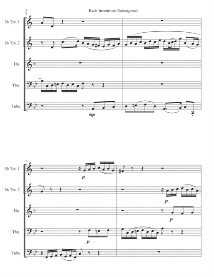 Bach Invention Reimagined #1 Brass Ensemble scores gallery preview page 2