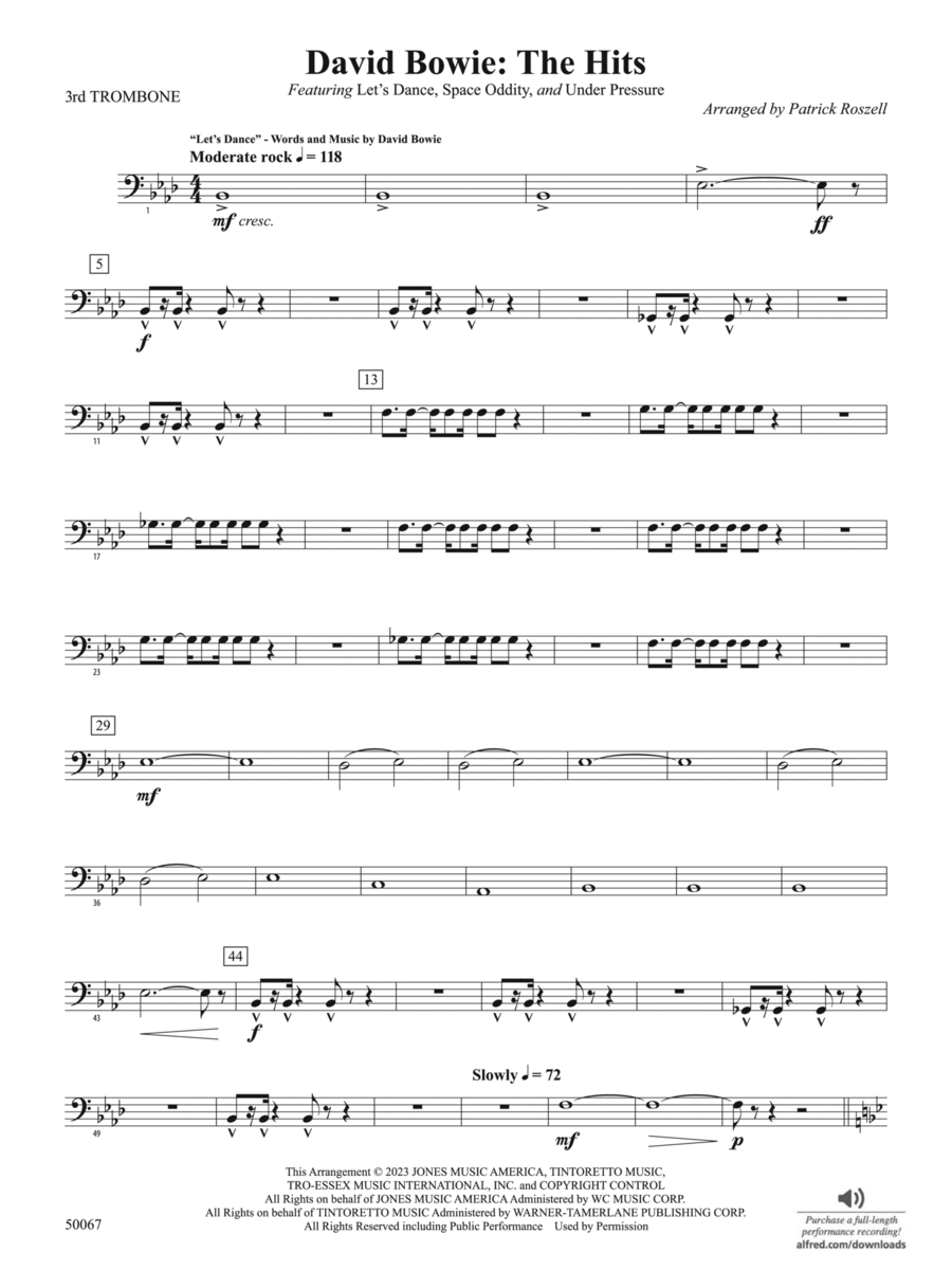 David Bowie: The Hits: 3rd Trombone Concert Band scores gallery preview page 1