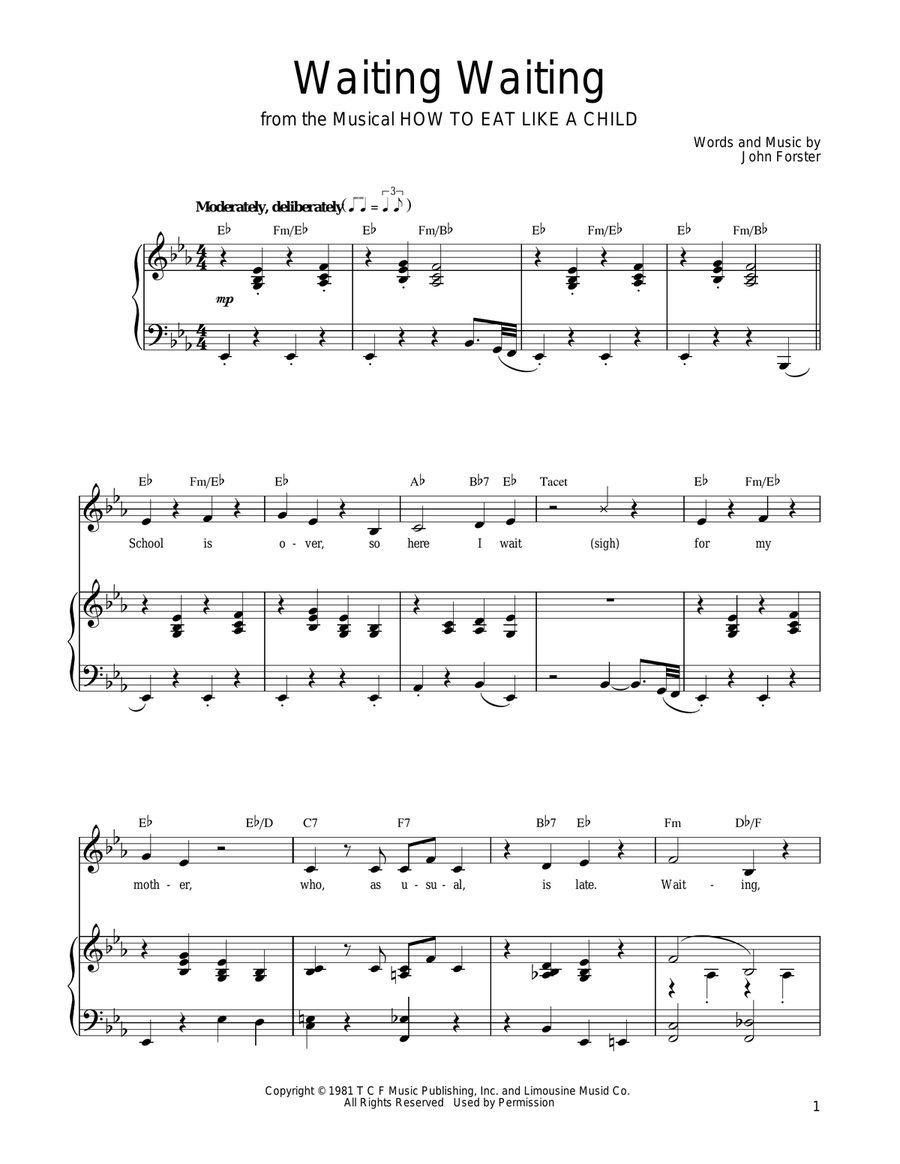 Waiting Waiting Piano, Vocal, Guitar scores gallery preview page 1