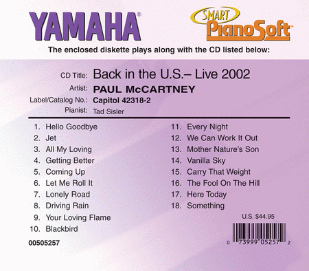 Paul McCartney - Back in the U.S., Live 2002 (2-Disk Set) - Piano Software