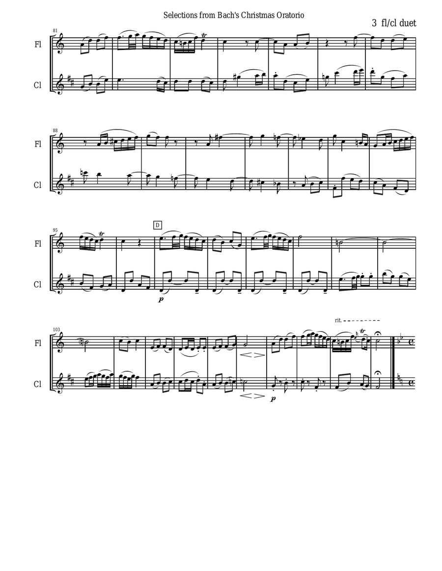 Bach's Christmas Oratorio Selections for Flute and Clarinet Duet Woodwind Duet scores gallery preview page 3