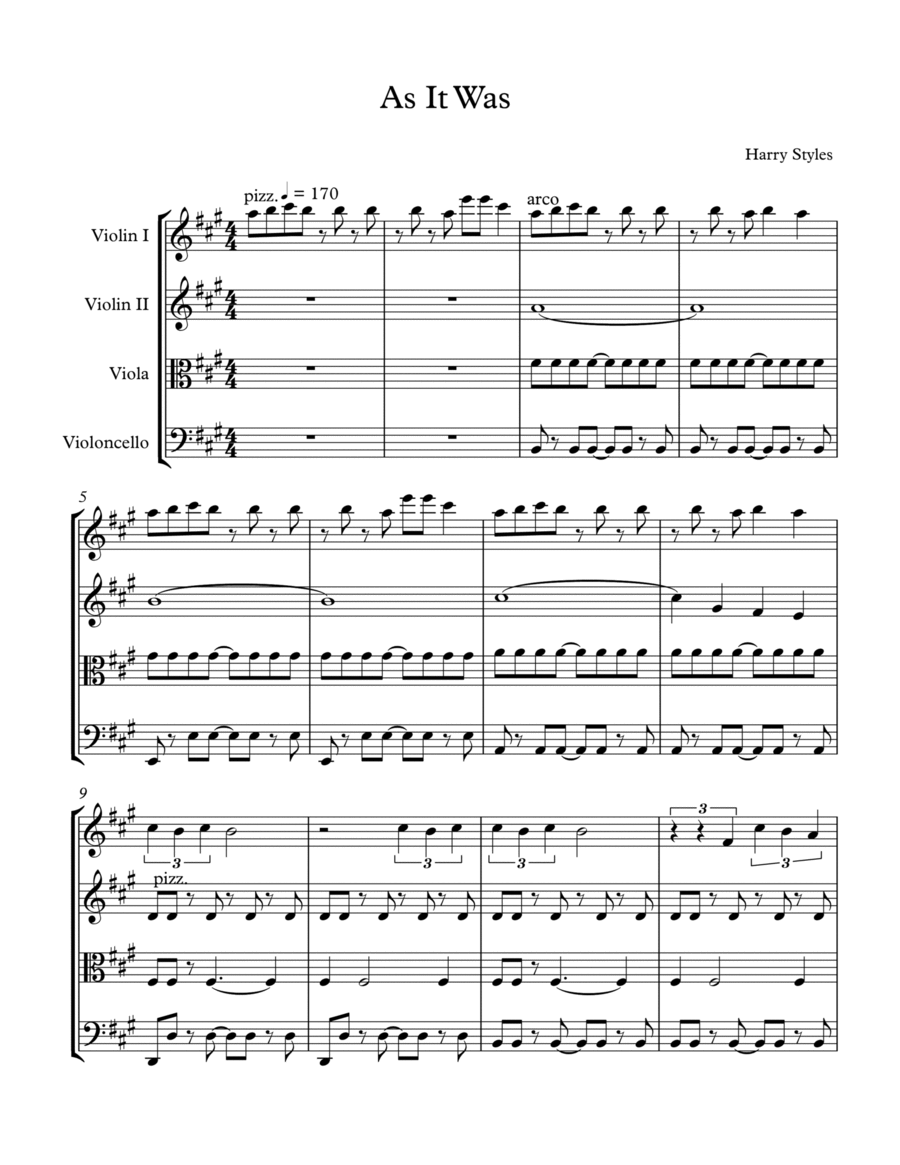 As It Was As It Was String Quartet scores gallery preview page 1