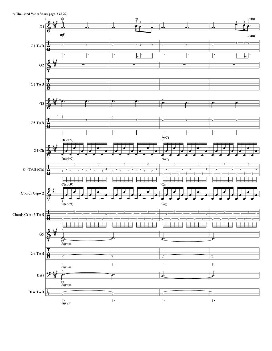 A Thousand Years Guitar Ensemble scores gallery preview page 2