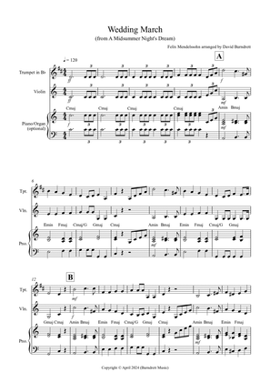 Wedding March (from A Midsummer Night's Dream) for Trumpet and Violin Duet